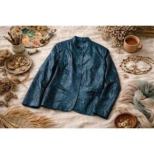 Vintage Erin London Blue Shimmer Lined Blazer Jacket | Plus Size 2XL